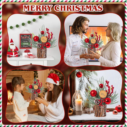 2 Pack Small Christmas Trees, 13.8'' Tall Tabletop Mini Christmas Tree Decorations with Ornaments Pine Cone Berry for Christmas Home Room Indoor Decor