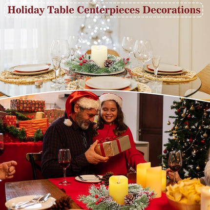 Christmas Candle Rings - Set of 4 Artificial Red Berries and Pinecones Candle Rings 10 Inch Xmas Candle Wreaths for Christmas Thanksgiving Kitchen Window Table Centerpieces