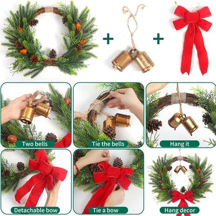 21''Bell Christmas Wreaths for Front Door, Beautiful Door Wreath with Bow Acorn Pinecone Decor for Christmas Year
