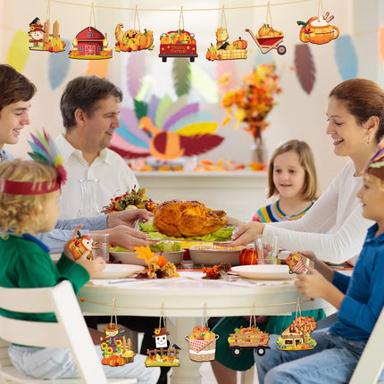 48 Pcs Fall Wooden Tree Ornaments Pumpkin Scarecrow Fall Mix Cutouts Carriage Haystack Thanksgiving Maple Leaves Wooden Decorations Autumn Hanging Signs for Halloween Party Tree