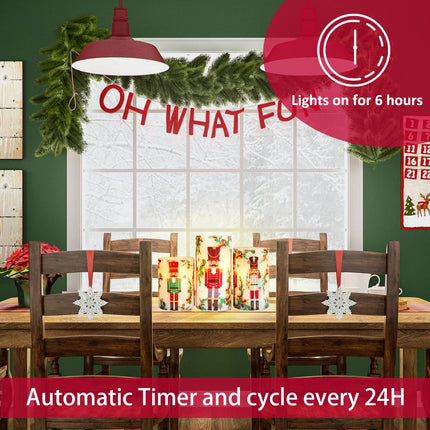 Flameless Christmas Candles Battery Operated, Realistic Flickering Flameless Candles with Timer & Remote, Holiday Led Pillar Candles for Holiday Decorations, Nutcracker