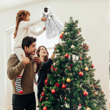 12 Inch Black Angel Christmas Tree Topper Standing African American Black Angel Figurines Treetop for Decoration(White, Cute Style)