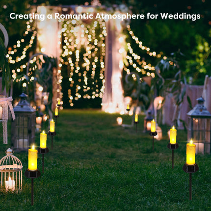 BlcTec Solar Christmas Candles Lights with Stakes, Electric Fake LED Flameless Candles with IP65 High Rating Waterproof Design, Suitable for Outdoor Lawn, Pathway, Yard Christmas Decorations, 2 PCS