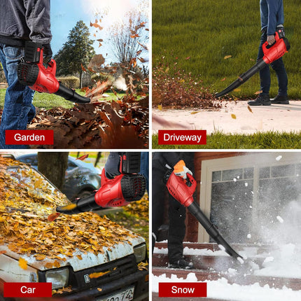 Electric Leaf Blower Cordless 21V, 320 CFM 180 MPH Battery Powered Leaf Blower with 4000mAh Battery and Charger, 2 Section Tubes, 6-Speed Dial Control Leaf Blowers for Lawn Care, Snow, Debris, Dust