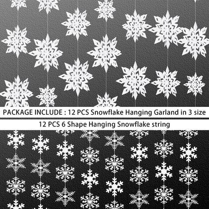 84 Pcs White Christmas Snowflakes Decorations 3D Glittery Paper Snowflake Hanging Ornaments Garland for Home Xmas Christmas Holiday Party Decor