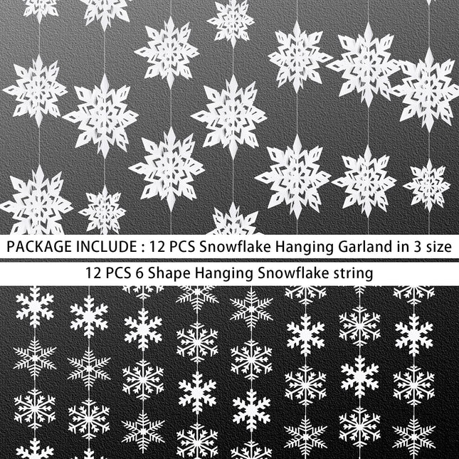 84 Pcs White Christmas Snowflakes Decorations 3D Glittery Paper Snowflake Hanging Ornaments Garland for Home Xmas Christmas Holiday Party Decor