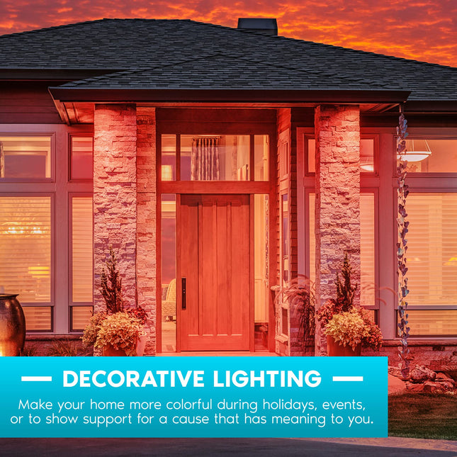 LUXRITE A19 LED Red Light Bulbs, 60W Equivalent, Non-Dimmable, UL Listed, E26 Standard Base, Indoor Outdoor, Porch, Christmas, Decoration, Party, Holiday, Event, Home Lighting (3 Pack)