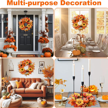 Consevisen Fall Wreaths for Front Door, 22 Inch Artificial Sunflowers Pumpkin Wreath with Maple Leaves Berries Pine Cones Autumn Wreath for Thanksgiving Farmhouse Harvest Halloween Porch Home Decor