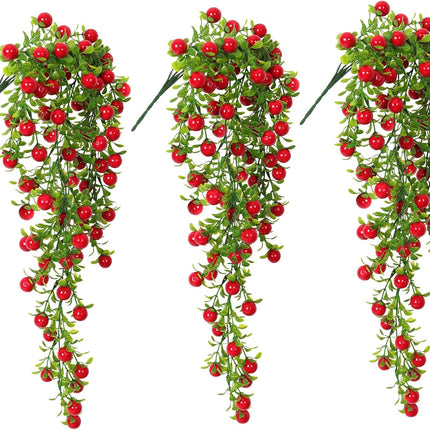 RECUTMS Artificial Hanging Berry Garland 2.3FT Red Berry Garland with Leaves Artificial Christmas Berry Wall Decorations Indoor Home Mantel Decor Outdoor Courtyard Thanksgiving Decoration (Red)