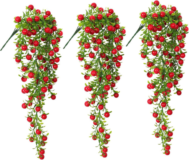 RECUTMS Artificial Hanging Berry Garland 2.3FT Red Berry Garland with Leaves Artificial Christmas Berry Wall Decorations Indoor Home Mantel Decor Outdoor Courtyard Thanksgiving Decoration (Red)