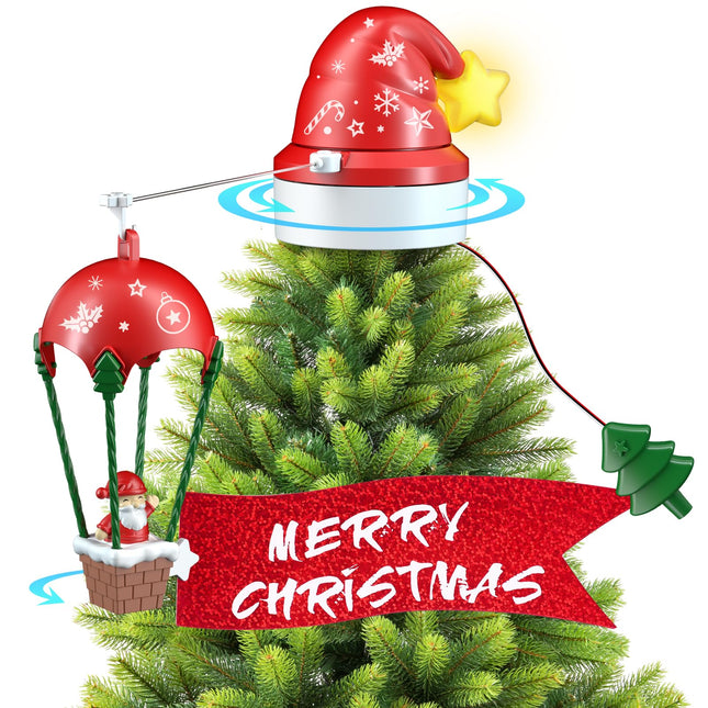 Musical Christmas Tree Topper with Lights-Animated Red Santa Hat Christmas Decorations, Multicolor Roating Tree Topper with Remote Control for Holiday Ornaments or Home Decor