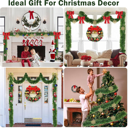 50FT Christmas Garland Christmas Decorations, Green Christmas Tree garland decor 5 Snowflakes, DIY Artificial Garland Holiday Outdoor Decorations for Stairs Railing, Fireplace, Staircase, Window, Door
