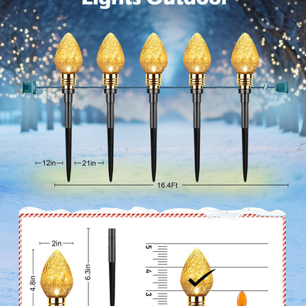 Brightown 2 Pack Strawberry C9 Christmas Pathway Lights Outdoor - Total 34.8 Feet 20 LED Christmas Walkway Lights, Christmas Lights Outdoor Decorations for Yard Lawn Holiday Outside, Warm White
