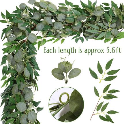 10 Sets Christmas Artificial Greenery Garlands Bulk Total 55.8 Feet Silver Dollar Eucalyptus Garland with Willow Leaves Garland Fake Vines for Rustic Wedding Baby Shower Table Mantel Home Decor