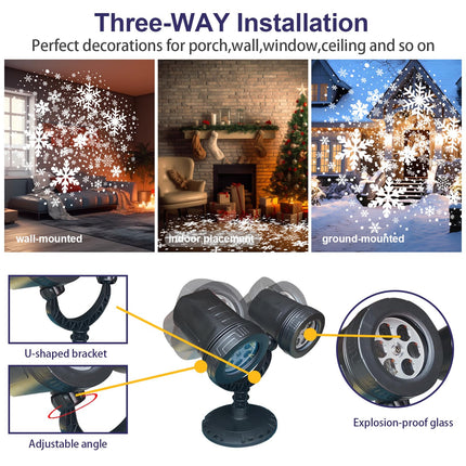 Christmas Snow Projector Outdoor, LED Snowflake Projector Snowfall Lights, IP65 Waterproof Dynamic Falling Snow Effect for Holiday Garden, Party, Halloween Landscape Decoration
