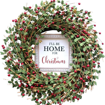 TEMPUS 20“ Christmas Wreath Artificial Berries Greens Wreath with Celebrate Christmas Sign Wreath for Front Door Wreath Home Farmhouse Holiday Party Festival Wall Decor (Red)