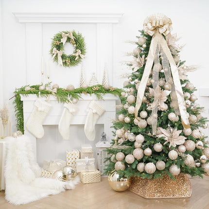 Christmas Tree Topper Bow 52x12“ Christmas Ornament with Glitter Satin Mesh Streamer,for Your Christmas Decor & Ornaments (Champagne Gold)