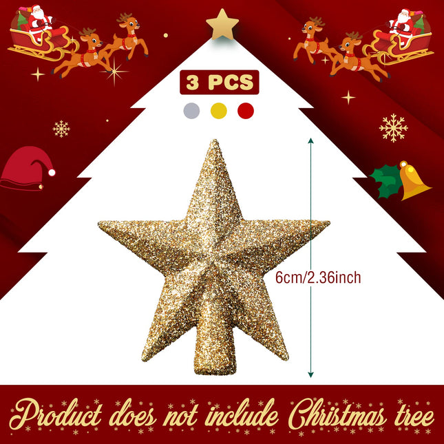 Hanaive 3 Pcs Small Christmas Tree Topper Mini Star Tree Topper Christmas Star Treetop for Small Christmas Ornaments Holiday Decorative Tree Star for Xmas Home Decor(Glitter Multicolor,2.36 Inch)