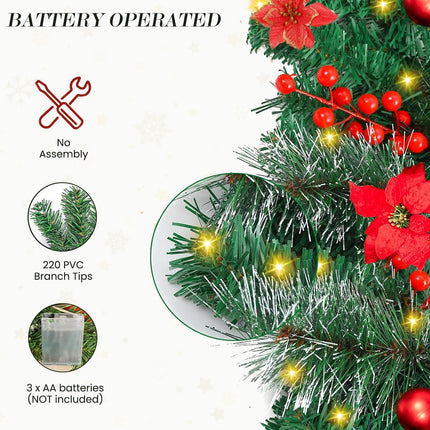 9Ft Pre-Lit Christmas Garland Artificial Indoor Outdoor Decoration, Christmas Garland with Flower Snowy Pine, Garland with Battery Operated for Xmas Mantle,Stairs, Fireplaces, Walls Decor