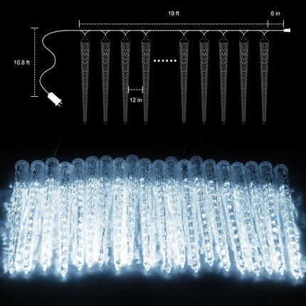 Christmas Icicle Lights Outdoor, 30 Ft Meteor Shower Lights with 20 Large Tube 480 LED Dropping Lights Effect, Waterproof Icicle Indoor Lights for Tree Patio Roof Holiday Decor, Cool White