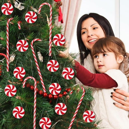 48Pcs Candy Canes Christmas Tree Decorations-Plastic Peppermint Candy Cane Ornaments for Christmas Tree Decor Candy Lollipop Craft Christmas Party Supplies
