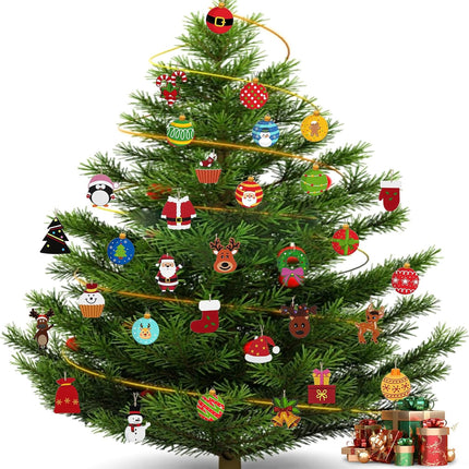32 Pcs Christmas Tree Decorations, Wooden Hanging Christmas Ornaments Santa Claus Xmas Christmas Tree Balls Wreath Gnome Wood Signs Craft Decor for Christmas Tree Fall Winter Party Year Home