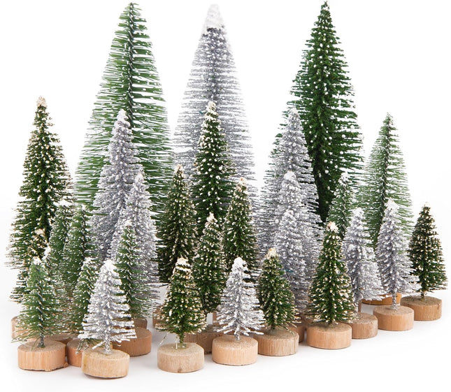 Shindel 45PCS Christmas Decorations Mini Christmas Trees, Multicolor Bottle Brush Trees with Wooden Base for Christmas Village Sets Diorama Tree Models Table Decoration