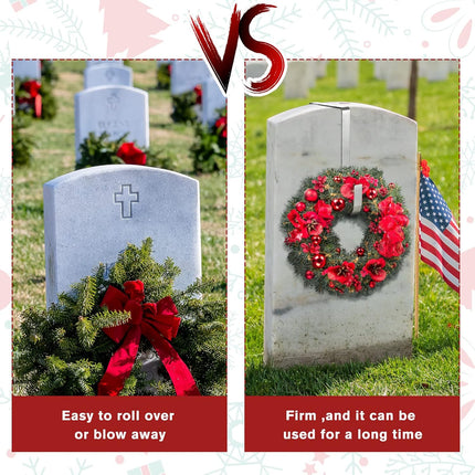 Loopeer 2 Pieces Christmas Headstone Wreath Hanger for Cemetery Gravestone Wreath Stand Tombstone Wreath Holder for Grave Marker Gravestone Flowers Decorations (8 Inch)