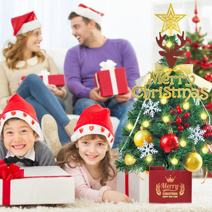 Mini Christmas Tree, 24 Inch Small Christmas Tree, Artificial Table Top Christmas Trees with Lights, Star Treetop and Ornaments, DIY Christmas Decoration, Holiday Decorations Xmas Indoor, Home Decor