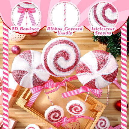 Wettarn 12 Pieces Christmas Tree Picks Christmas Candy and Lollipop Pick Striped Christmas Decorations Candy Tree Topper for Xmas Tree Craft Home Holiday Party Decor (Pink)