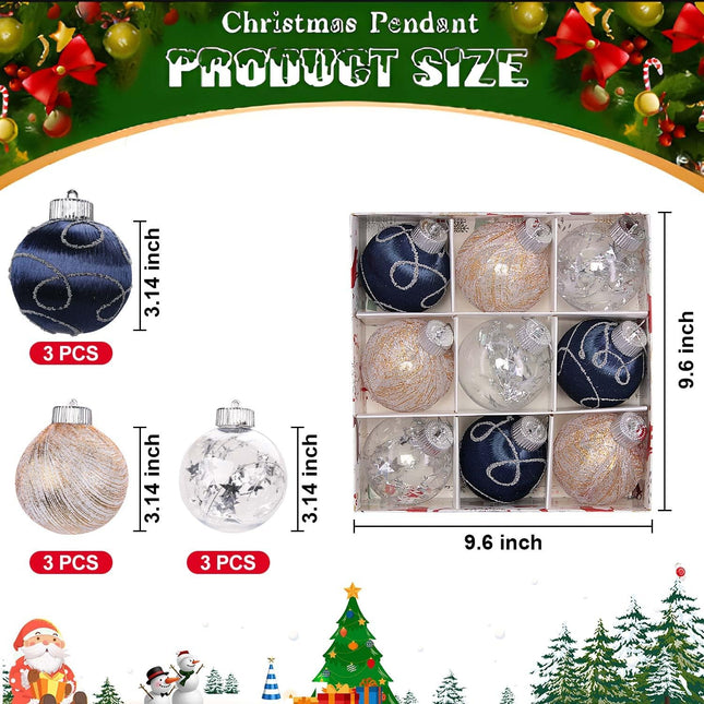 3.14 Inch Navy Blue and Clear Silk Christmas Ball Ornaments, 9 Pcs Satin Christmas Tree Hanging Ornaments Wreath Garland Decor Xmas Balls for Home, Holiday, Wedding, Xmas Hanging Decorations