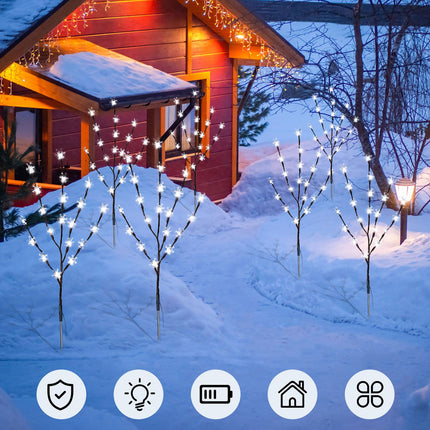 Retisee 6 Pack 120 LEDs Christmas Solar Snowflake Lights Christmas Outdoor Decorations Waterproof Prelit Snowflake Tree 8 Lighting Modes for Garden Path Yard Lawn Pathway Patio Walkway (White)