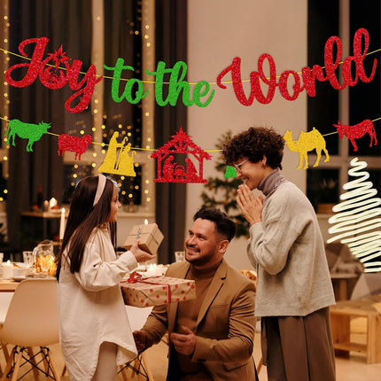 Merry Christmas Decoration Joy to The World Sign Banner Felize Navidad Garland Decor Let Jesus Light Your Way Backdrop Nativity God Bible Theme Xmas Party Event Anniversary Gala Celebration Supplies