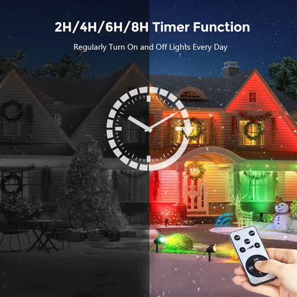 SURAIELEC Christmas Spotlights Outdoor, Remote Control LED Spot Light with Timer, Plug in Yard Spotlight for Trees, Garden Holiday Decor, Red Green Yellow Warm Glow, Waterproof, 10FT Cord, 2 Pack