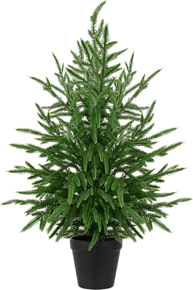 Christmas Norfolk Pine Tree Artificial Greenery Norfolk Pine Tree with Pot Green Faux Christmas Tree UV Resistant Potted Fake Plants for Front Porch Indoor Outdoor Home Party Decor (2)