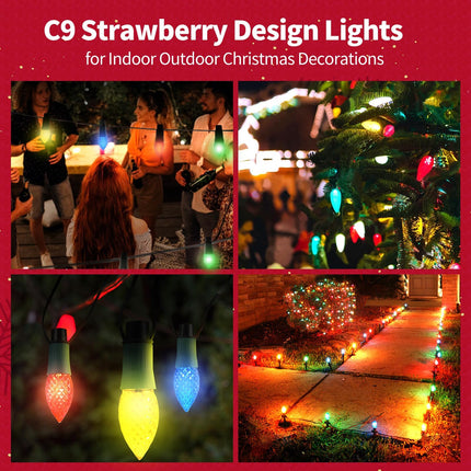 C9 Christmas Pathway Lights Outdoor, 25 Ft 20 Led 2-in-1 Battery Operated String Lights & Christmas Lights, 8 Modes Waterproof Colered Christmas Decorations Outside Yard Curtain Tree Lights Indoor