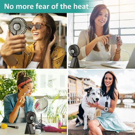 Portable Handheld Fan Black,Rechargeable Small Personal Fan,15H Max Cooling Time,4 Speeds Battery Operated Fan,Women,Men'S Travel