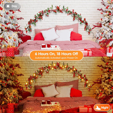 2 Pack Pre-Lit Christmas Garland with Lights, 5.7FT 20LED Battery Operated Lighted Garland Xmas Decor with PineCones Bell Berry Holly Leaves, Light Up Garland for Mantle Fireplace Stair Indoor Outdoor