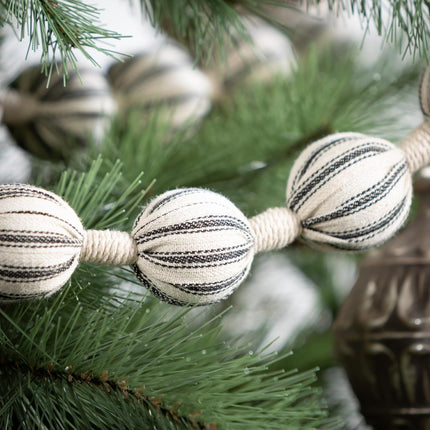 Sullivans Christmas Black Fabric Ticking Ball Garland, Christmas décor, Christmas Garland, Fabric Garland, Garland Christmas Decorations, Farmhouse Christmas Décor, Black & White, 72"