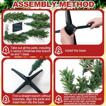 Hotop 5 FT Artificial Cactus Christmas Tree with 100 LED Lights Pre-Lit Cactus Xmas Tree for Christmas Holiday Decoration(Classic Pine Needles)