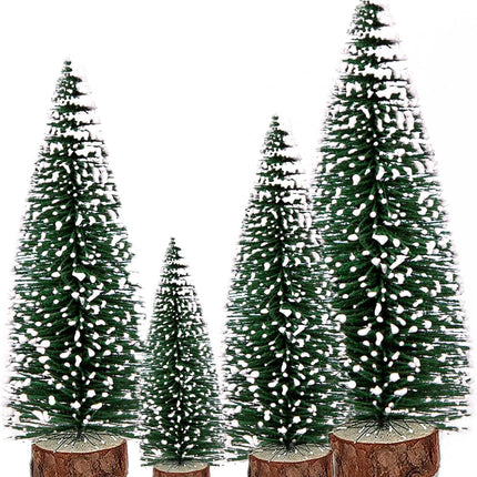 Mini Christmas Tree, Bottle Brush Christmas Tree, 4 PCS Artificial Christmas Tree with Wooden Bases for Xmas Holiday Party Home Tabletop Bottle Brush Trees, Green