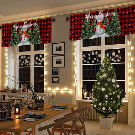 Christmas Valance for Windows Snowman with Xmas Tree Window Toppers Valances Rod Pocket 1 Panel Red Buffalo Plaid Check Window Treatments for Kitchen Bathroom Bedroom 54 x 18 inch