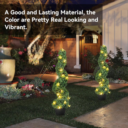 36 in Artificial Boxwood Spiral Topiary Trees 2Pcs Beautiful Realistic Spiral Artificial Trees with Pot Base, UV Protection for Longer Life, Halloween Decorations/Christmas Lights