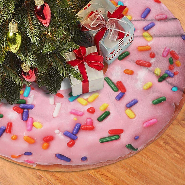 Pink Doughnut Donut Tree Skirt Christmas 36Inches Xmas Buffalo Plaid Home Decorations Year Holiday Party Decorations Farmhouse Christmas Tree Mat