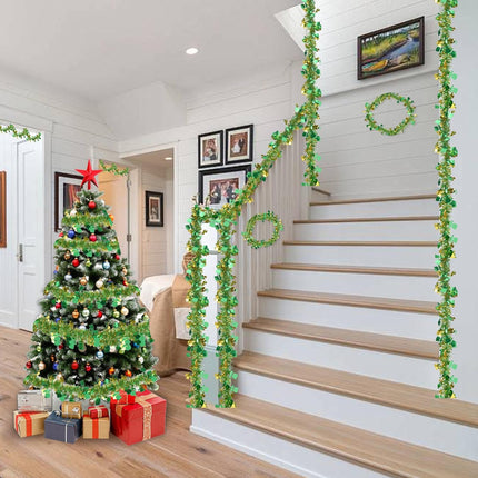 33FT St.Patrick's Day Tinsel Garland Gold Green Shamrock Hat Metallic Garland for Home Indoor Outdoor Irish Party Supplies