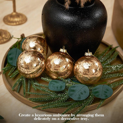 Gold Mercury Glass Ball Christmas Ornaments Set of 12-3.15”Luxurious Xmas Tree Hanging Bulb Decorations for Year Thanksgiving Birthdays Party, Glass Ornaments for Elegant Xmas Halloween Decor