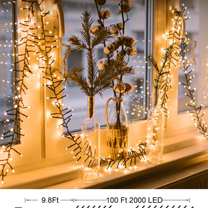 Brightown Christmas Tree Lights Outdoor Cluster Lights - 2000 LED 100 Ft Christmas Firecrackers String Lights, 12 Modes Timer Remote Waterproof Plug in Twinkle Fairy Lights for Xmas Tree Garland Party