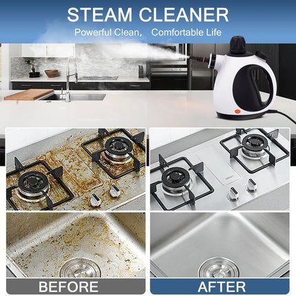 Handheld Steam Cleaner, Steam Cleaner For Home With 10 Accessory Kit, Multipurpose Portable Upholstery Steamer Cleaning With Safety Lock To Remove Grime, Grease, And More, White