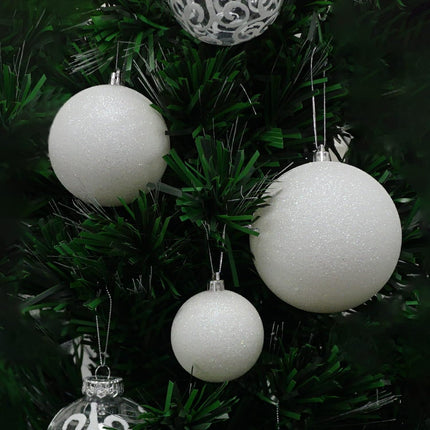 White Snowball Ornament (18 Pack) 2.36 Inch 60mm Glitter Sparkly Snow Ball Christmas Ornament for Christmas Tree Decoration, Iridescent Ornaments Shatterproof Plastic Bulk Set by 4E's Novelty