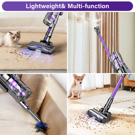 Tikom Cordless Vacuum Cleaners For Home V700, Stick Vacuum Cleaner With 450W 33Kpa Strong Suction, 40Mins Max, 1.3L Dust Cup, Good For Carpet, Pet Hair, Hard Floor, Bright Purple